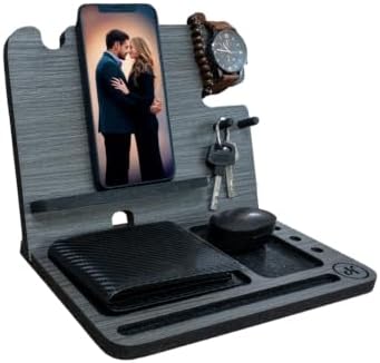Namore Wood Phone Docking Station for Men – Nightstand & Desk Organizer with Valet Tray for Wallet, Watch & Keys – Bedside Organizer Gift for Husband or Dad by Namore