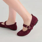 Coutgo Womens Ballet Flats Ruched Round Toe Mary Jane Flats Comfortable Slip On Dressy Shoes - Image 3