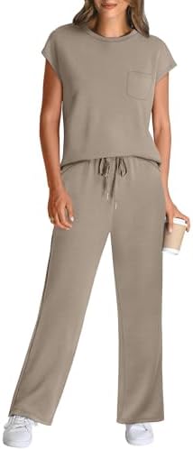 WIHOLL 2 Piece Sets for Women Casual Summer Travel Vacation Outfits Cap Sleeve Lounge Set - Image 2