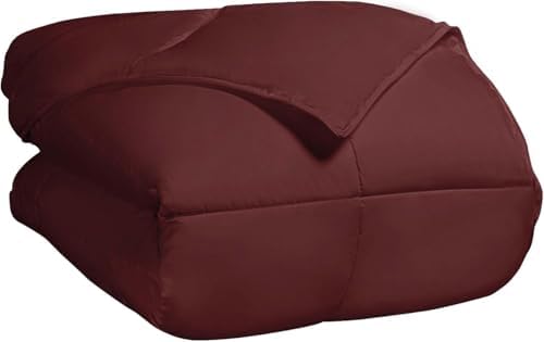 SUPERIOR All Season Reversible Down Alternative Comforter, Twin, Burgundy by SUPERIOR