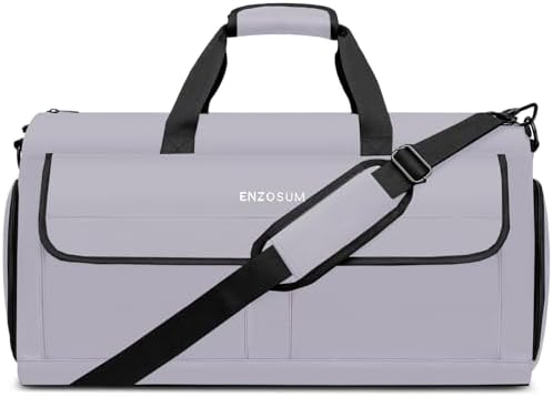 Travel Garment Bag Suit Bags for Men with Shoulder Strap & Shoes Compartment, Water Resistant Carry On Garment Duffle Bag - 2 in 1 Hanging Suit Garment Bags for Travel, Grey by ENZOSUM