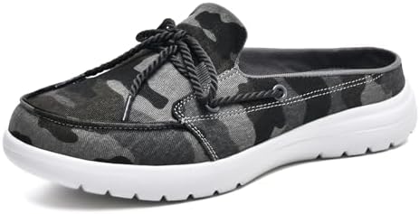 Buyrew Mules for Women with Arch Support - Lightweight Washed Cotton Sneaker Mules - Breathable Walking Flats, Comfortable Slip On Shoes for Business Casual, Office, Travel by Buyrew