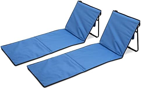 Beach & Lawn Lounge Chair Portable Reclining Lounger with Frame Foldable Mat, Set of 2 Blue by EternalLiving
