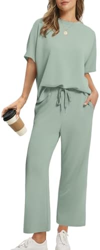 Sampeel Two Piece Sets for Women Summer Outfits Oversized Wide Leg Crop Pants Lounge Sets Airport Beach Vacation Clothes by SAMPEEL