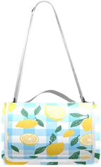 MNSRUU Picnic Blanket Waterproof Foldable, Lemon Blue Checkboard Large Outdoor Picnic Beach Camping Blanket Travel Mat, Shoulder Strap Tote, Rectangle 57x59in - Image 7