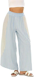 Athlisan Womens Summer Casual Loose Striped Wide Leg Lounge Pants Elastic Waist Palazzo Trousers by AthlisanFashion