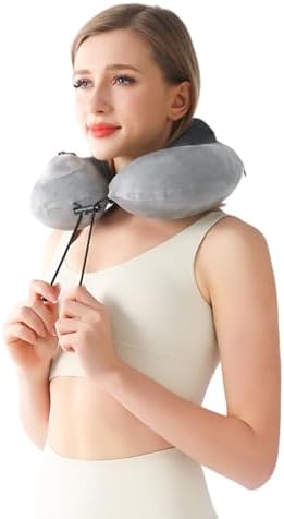 Inflatable U-Shaped Travel Pillow with Velvet Cover Unisex Cotton Stuffed Travel Neck Pillow for Airplane Train Office Nap - Image 2