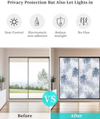 Window Privacy Film Frosted, Navy Blue Palm Trees Tropical Non-Adhesive Static Cling Window Tint, Summer Beach Botanical Insulated Windows Frosted Films for Living Room, 35.4 x 78.7 Inches - Image 6
