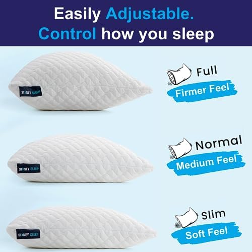 Sidney Sleep Adjustable Bed Pillow for Neck and Shoulder Support with Extra Shredded Fill - Cervical Contour Pillow for Side and Back Sleepers. Standard Size 19" x 26" CertiPUR-US Certified (White) - Image 2