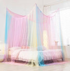 Mengersi Rainbow Bed Canopy with Lights, Square Bed Curtains - Full to King Size, Blue - Image 3