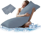 DOWNCOOL Large Body Pillow Insert with Cooling Cover - Soft Long Bed Pillow for Summer - Breathable Full Body Pillow for Adults - 20x54 inch (Grey, with Cover) by DOWNCOOL