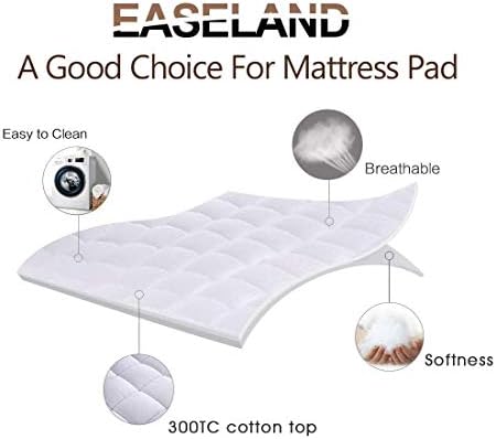 EASELAND Queen Size Mattress Pad Cotton Pillow Top Mattress Topper White - Image 2