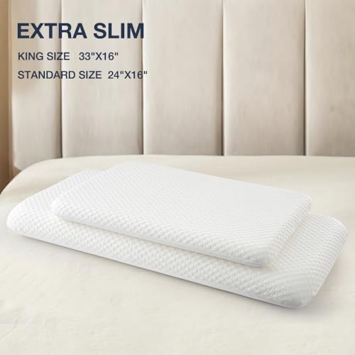 Thin Memory Foam Pillow for Stomach Sleepers - 1.75 Inch Low Profile Flat Pillows for Sleeping, Slim Odorless Foam Pillow and Case with 37% Rayon derived from Bamboo, Standard Size - Image 3