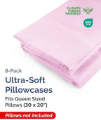 Queen Pillow Cases - 8 Pack Soft Pillowcase Covers - 20" x 30" (Light Pink) - Image 2
