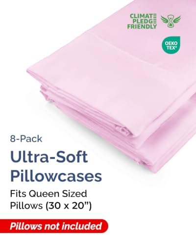 Queen Pillow Cases - 8 Pack Soft Pillowcase Covers - 20" x 30" (Light Pink) - Image 2