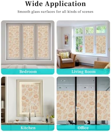 Window Privacy Film Frosted, Orange Pumpkins Fall Non-Adhesive Static Cling Window Tint, Thanksgiving Tropical Palm Rustic Insulated Windows Frosted Films for Living Room, 35.4 x 78.7 Inches - Image 7