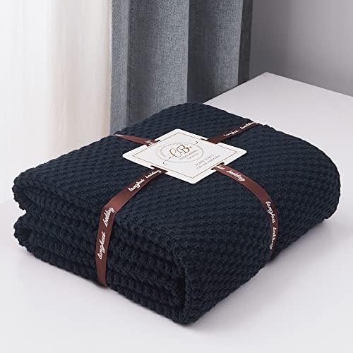 Longhui bedding 100% Cotton Knitted Throw Blanket – Navy Blue, Soft & Cozy, Machine Washable, 60"x80" – Perfect for Living Room, Couch, Sofa, Bed or Travel - Image 2