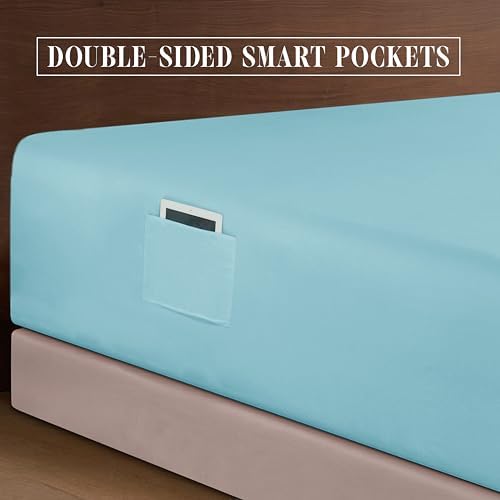 Elegant Comfort 1500 Premium Quality 4-Piece Bed Sheet Set - 18-24 Inch Extra Deep Pocket, Smart Storage Pockets, Wrinkle Free Ultra Soft 4PC Extra Deep Pocket Sheets, Twin/Twin XL, Aqua - Image 6