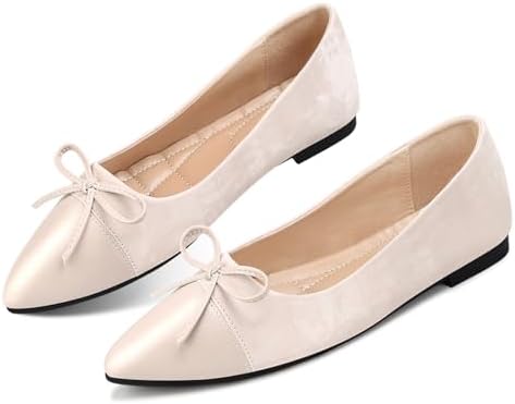 KUNWFNIX Women's Ballet Flats Foldable Classic Crown Rhinestone Slip On Bowknot PU Leather Faux Suede Pointed Toe Comfort Flat Casual Dress Shoes by KUNWFNIX