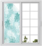 Window Privacy Film Frosted, Teal Green Palm Trees Tropical Static Cling Door Window Covering, Summer Beach Botanical UV Blocking Windows Film for Office, Hotel, Bedroom, 29.5 x 78.7 Inches by Unknown