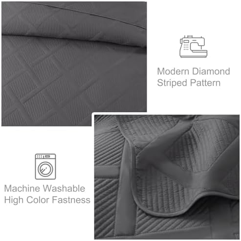 Exclusivo Mezcla 3-Piece Soft California King Size Quilt Bedding Set, Grey - Image 5