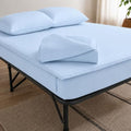 Zipper Cot Fitted Sheet, 33 x 75 Camping Cot Mattress Sheets, 400 Thread Count 100% Cotton, Includes 1 Wraparound Base, 2 Removable Zipper Top Sheets & 2 Pillowcases, 8 Inch Deep Pocket, Light Blue by Unknown
