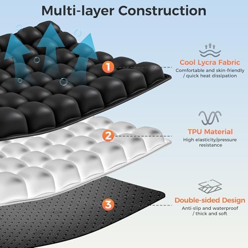 Upgrade Travel Cushion with No External Air Pump, Airplane Seat Cushion for Long Flights, Portable Wheelchair Cushions, Adjustable Air Cushion with Non-Skid Bottom Relief Discomfort in Coccyx - Image 4