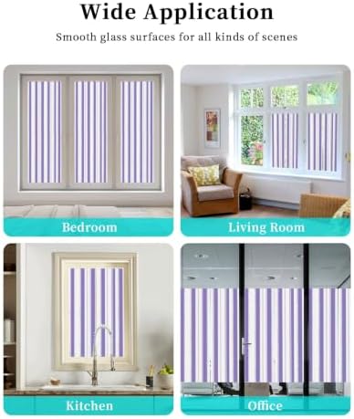 Window Privacy Film Frosted, Purple Striped Reusable Static Cling Window Tints, Farmhouse Vertical Stripes Geometric Heat Control Windows Films for Offices, Balcony, 29.5 x 118 Inches - Image 7