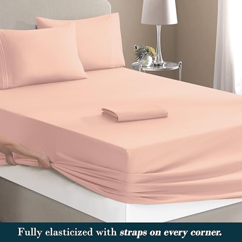 Mocassi Queen Size 4-Piece Bed Sheet Set - 1800 Premium Hotel Quality Microfiber 18-24 Inches Extra Deep Pocket Fitted Sheet- Luxury Soft, Breathable, Wrinkle, and Fade Resistant, Blush Pink - Image 4