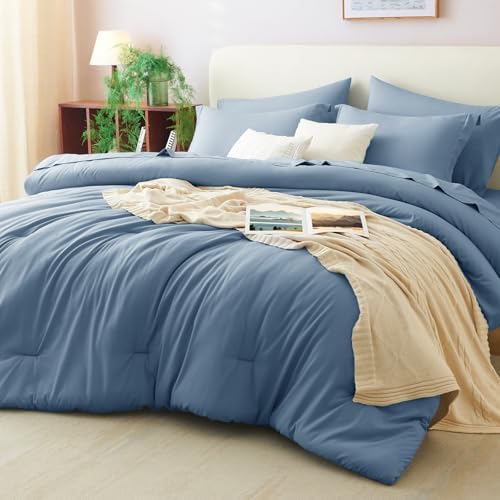 CozyLux Full Size Comforter Set Grayish Blue, 7 Pieces Bed in a Bag by CozyLux