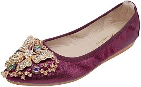 VYKF Womens Ballet Flats Foldable Rhinestone Pointed Toe Wedding Shoes Comfortable Slip on Flat Shoe - Image 2