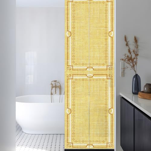 Window Privacy Film Frosted, Lemon Yellow Botanical Reusable Static Cling Window Tints, Vintage Florals Geometric Minimalist Heat Control Windows Films for Offices, Balcony, 29.5 x 118 Inches - Image 3