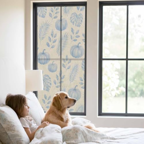 Window Privacy Film Frosted, Blue Pumpkins Fall Static Cling Door Window Covering, Thanksgiving Tropical Palm Rustic UV Blocking Windows Film for Office, Hotel, Bedroom, 29.5 x 78.7 Inches - Image 2