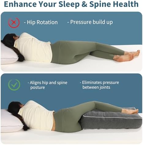 HOMBYS Shredded Memory Foam Knee Pillow for Side Sleepers, 6.5" Height Pillow Between Legs for Aligns Spine & Relieves Pressure Hip & Leg Elevation, Supportive Pillow for Pregnancy, Sciatica, Grey - Image 3