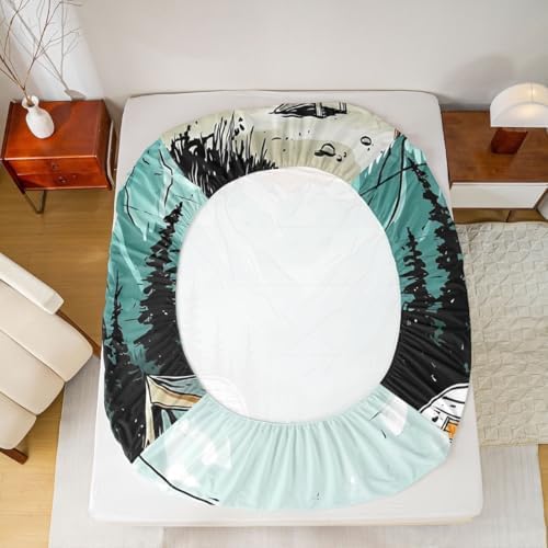 Erosebridal RV Camper Queen Fitted Sheet, Rustic Camping Themed Bedding Set for Kids Girls Boys, Mountain Cabin Forest Bed Sheets(No Top Sheet), Outdoor Travel Trailer Room Decor - Image 4