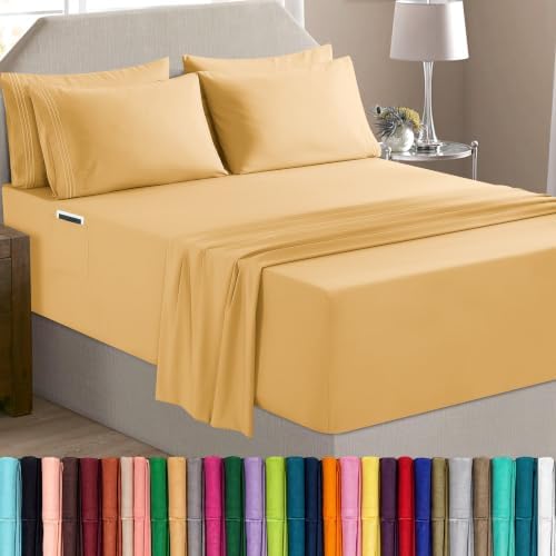 Elegant Comfort Luxury Soft 4-Piece 1500 Premium Hotel Quality Bed Sheet Set with Extra Deep Pockets 18-24 Inch, Wrinkle Free, Storage Pockets, Extra Deep Pocket 4PC Sheets, Twin XL, Gold by ELEGANTCOMFORT