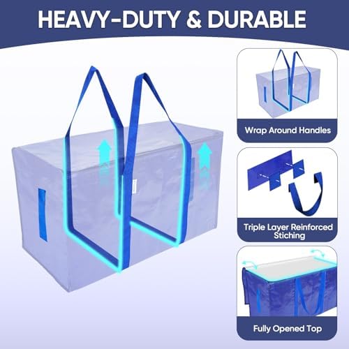 TICONN 8 Pack Extra Large Moving Bags with Zippers & Carrying Handles, Heavy-Duty Storage Tote Moving Boxes for Space Saving (8 PK, 18 Gallon) - Image 2