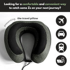 Neck Pillow for Travel | Memory Foam Neck Pillow with Chin Support | Travel Pillow | Adjustable Rope Lock | Removable & Washable Cover with Travel Bag | Travel Essentials | Green & Black - Image 4