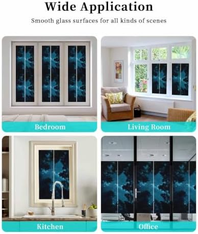 Window Privacy Film Frosted, Night Sky Reusable Static Cling Window Tints, Blue Natural Forest Trees Star River Scenery Heat Control Windows Films for Offices, Balcony, 29.5 x 118 Inches - Image 7