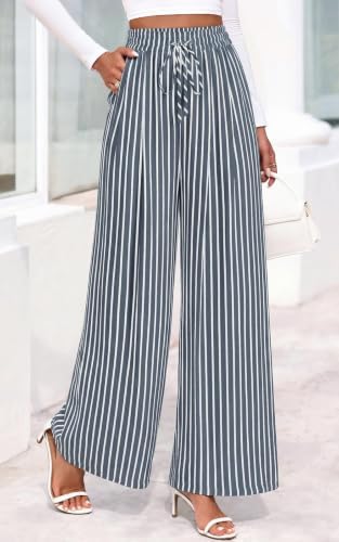 PRETTYGARDEN Womens Pants Elastic Waist Striped Lightweight Palazzo Pant - Image 2