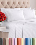 Queen 6 Piece Bed Sheet Set - Breathable & Cooling Sheets - Striped White by CGKUnlimited