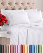 Queen 6 Piece Bed Sheet Set - Breathable & Cooling Sheets - Striped White by CGKUnlimited