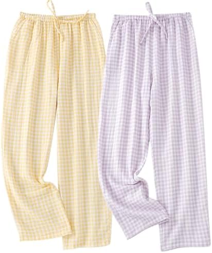STMAHER 2 Pack Women's Cotton Pajama Bottoms Lightweight Sleep & Lounge Pants Plaid Sleepwear Long Pj Pants by STMAHER