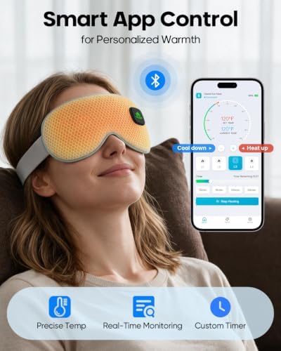 Smart Heated Eye Mask for Dry Eyes, App Controlled Cordless Warm Compress, Precise 99-149F Temperature, 1-60 Min Timer, 4 Smart Modes, Auto Shut Off, 1500mAh USB-C, Washable Cover - Image 2