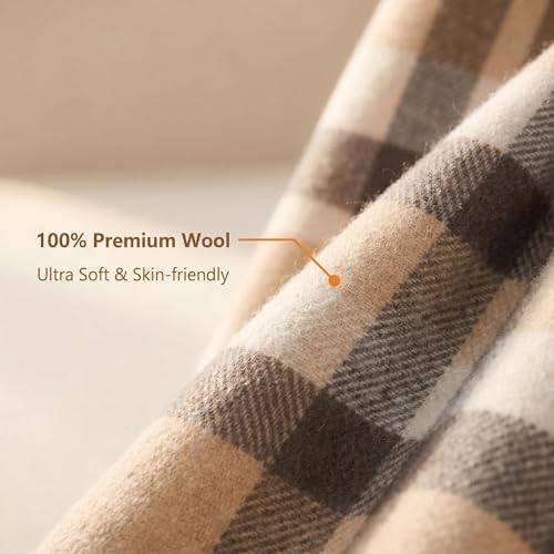 Pure Wool Plaid Throw Blanket,Super Soft Lightweight Home Decorative Throw - Image 2