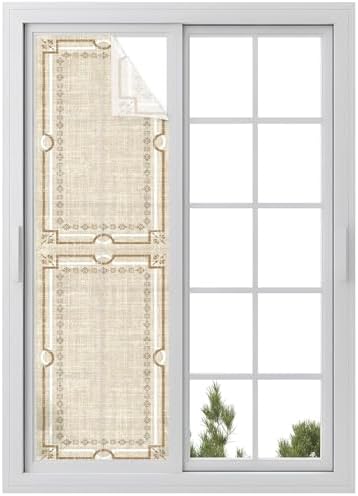Window Privacy Film Frosted, Pale Brown Botanical Reusable Static Cling Window Tints, Vintage Florals Geometric Minimalist Heat Control Windows Films for Offices, Balcony, 29.5 x 118 Inches by Unknown