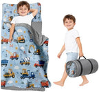Toddler Nap Mat with Pillow & Blanket for Daycare, Extra Large Kids Nap Mat for Preschool Kindergarten, Roll-Up Sleeping Mat for Boys, Easy Carry Travel Camping Slumber Bag by Duckbe
