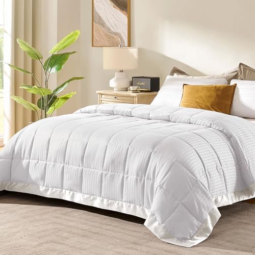 downluxe Down Alternative Blanket for Bed, Satin Trim, King, Ivory by Downluxe