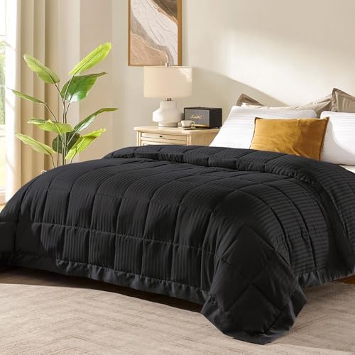 downluxe Down Alternative Blanket for Bed, Satin Trim, King, Black by Downluxe
