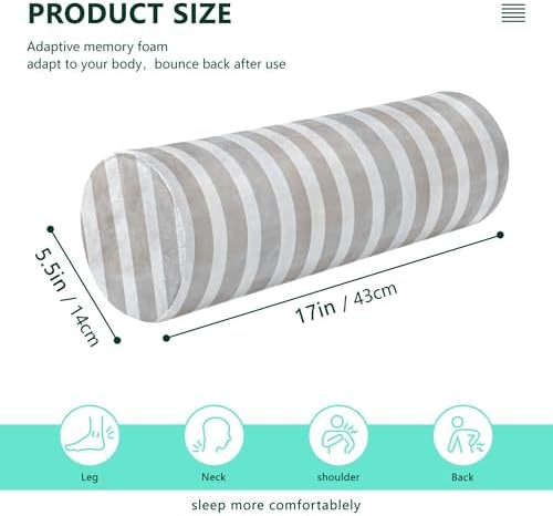 Bolster Pillow for Legs Firm Bedding Neck Roll Pillow Round Pillows Decorative Cylinder Decorative Pillow Lumbar Support Pillow Ghostwhite Stripe - Image 3